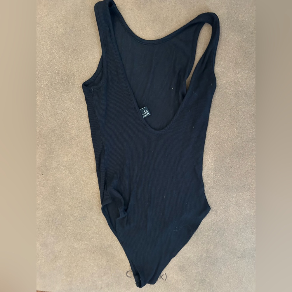 Black Ribbed Sleeveless Bodysuit